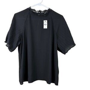 NEW Express Lace Collar Pleat Sleeve Black Blouse Size M Gothic Dreamcore